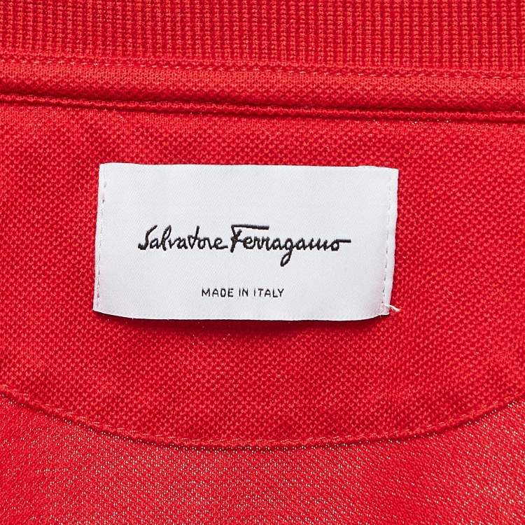Pre Owned Salvatore Ferragamo Red Cotton Zip Detail Polo T-shirt M