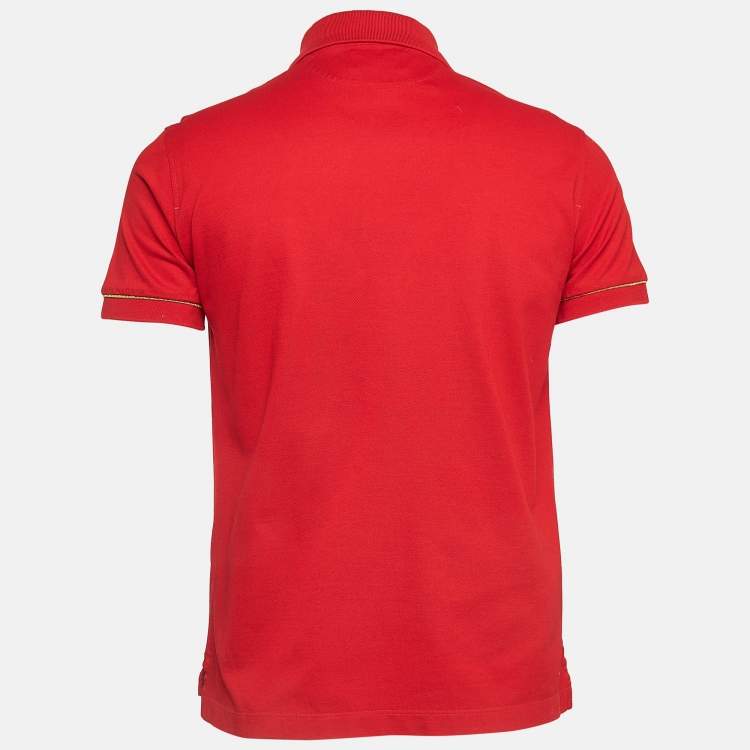 Pre Owned Salvatore Ferragamo Red Cotton Zip Detail Polo T-shirt M