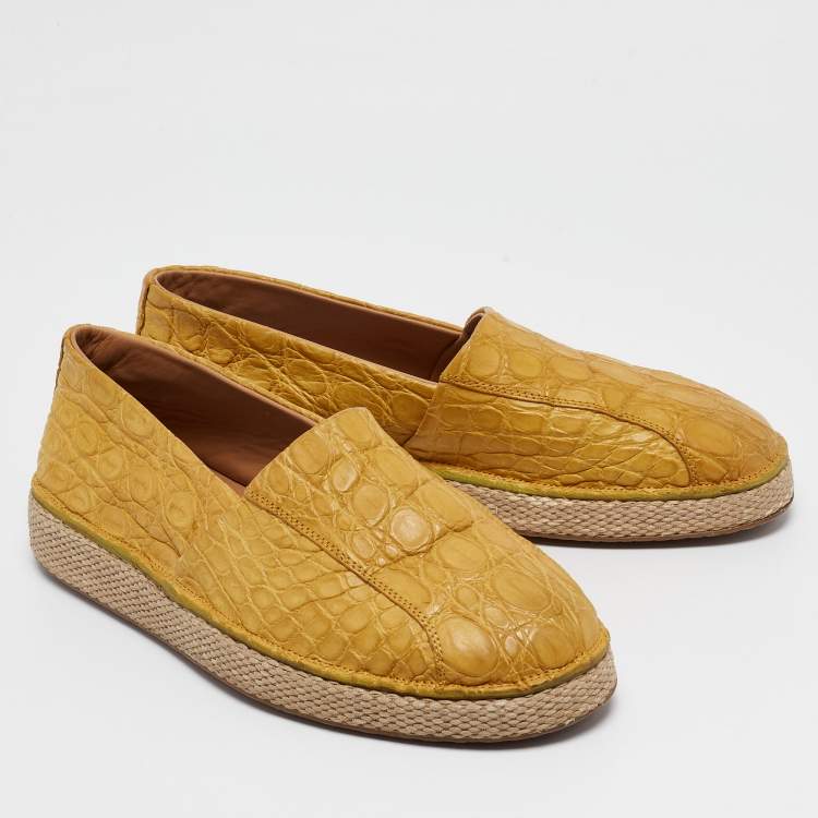 Pre Owned Salvatore Ferragamo Yellow Crocodile Lampedusa Espadrilles Size 41