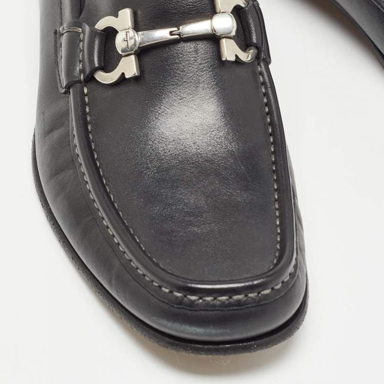 Pre Owned Salvatore Ferragamo Black Leather Gancini Loafers Size 41