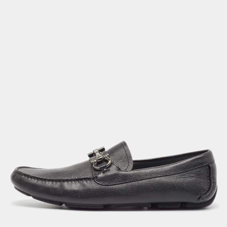 Pre Owned Salvatore Ferragamo Black Leather Gancini Slip On Loafers Size 44.5