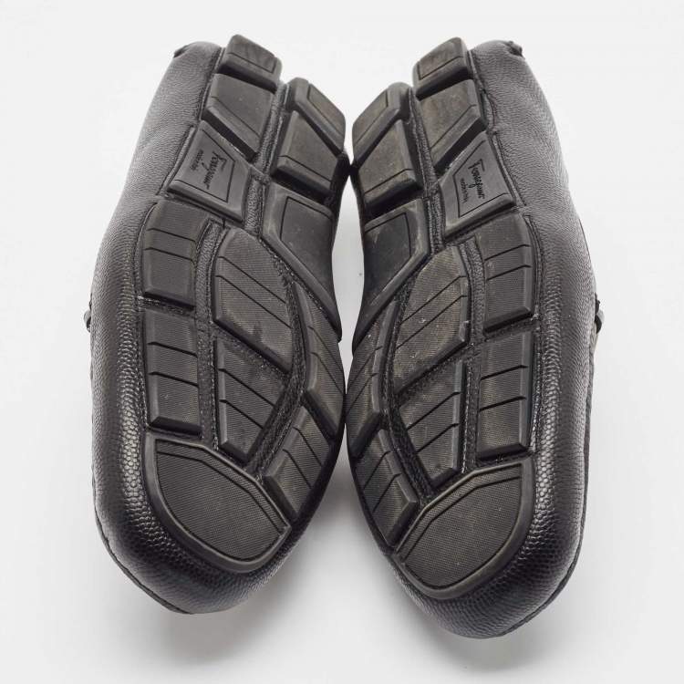 Pre Owned Salvatore Ferragamo Black Leather Gancini Slip On Loafers Size 44.5