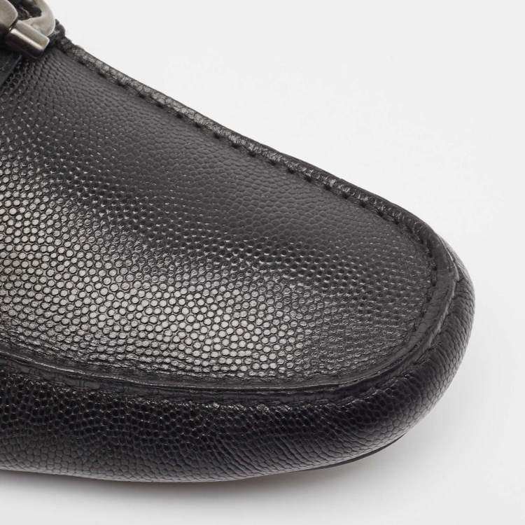 Pre Owned Salvatore Ferragamo Black Leather Gancini Slip On Loafers Size 44.5