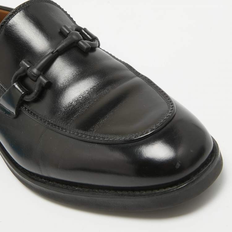 Pre Owned Salvatore Ferragamo Black Leather Gancini Bit Loafers Size 42