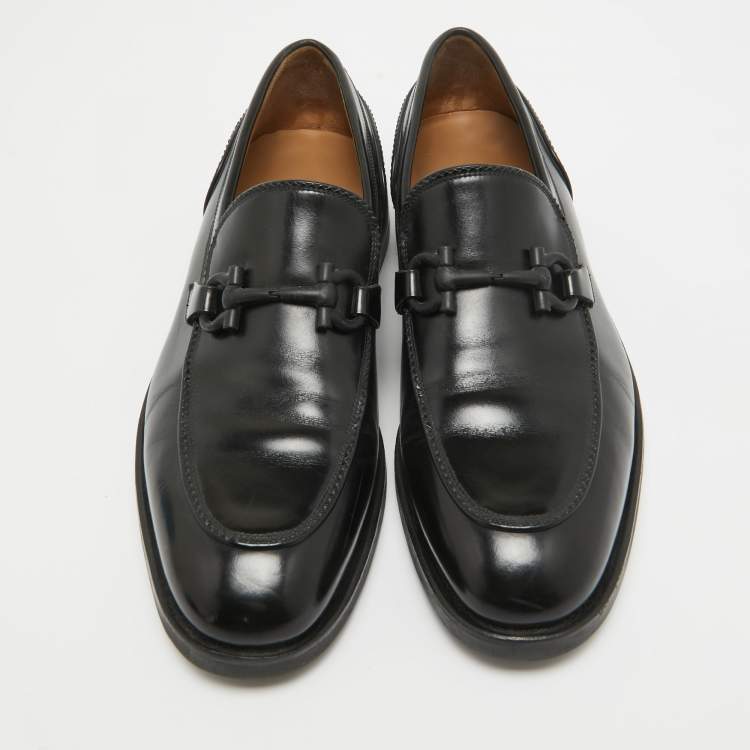 Pre Owned Salvatore Ferragamo Black Leather Gancini Bit Loafers Size 42