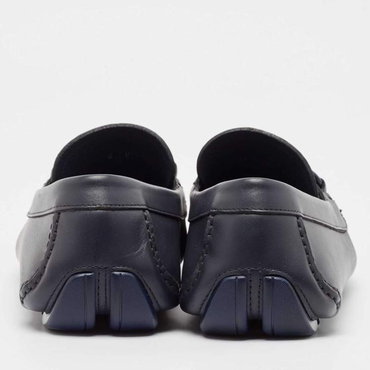 Pre Owned Salvatore Ferragamo Navy Blue Leather Slip On Loafers Size 42