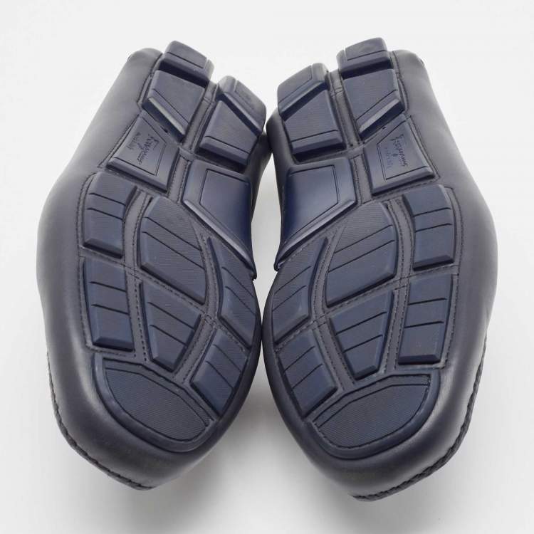 Pre Owned Salvatore Ferragamo Navy Blue Leather Slip On Loafers Size 42