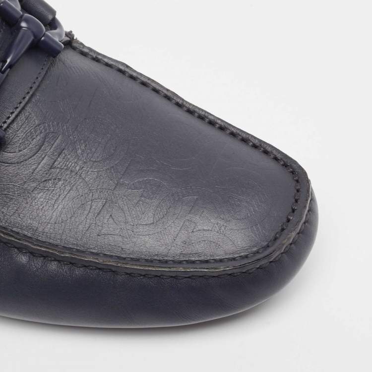 Pre Owned Salvatore Ferragamo Navy Blue Leather Slip On Loafers Size 42