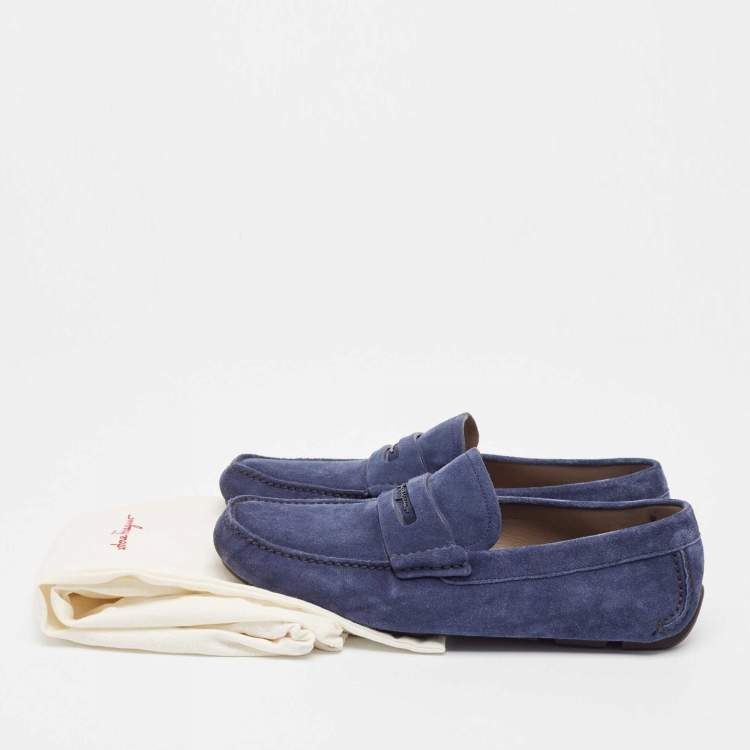Pre Owned Salvatore Ferragamo Navy Blue Suede Driver Loafers Size 42