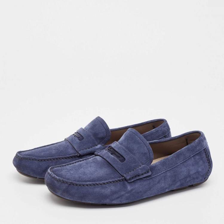 Pre Owned Salvatore Ferragamo Navy Blue Suede Driver Loafers Size 42