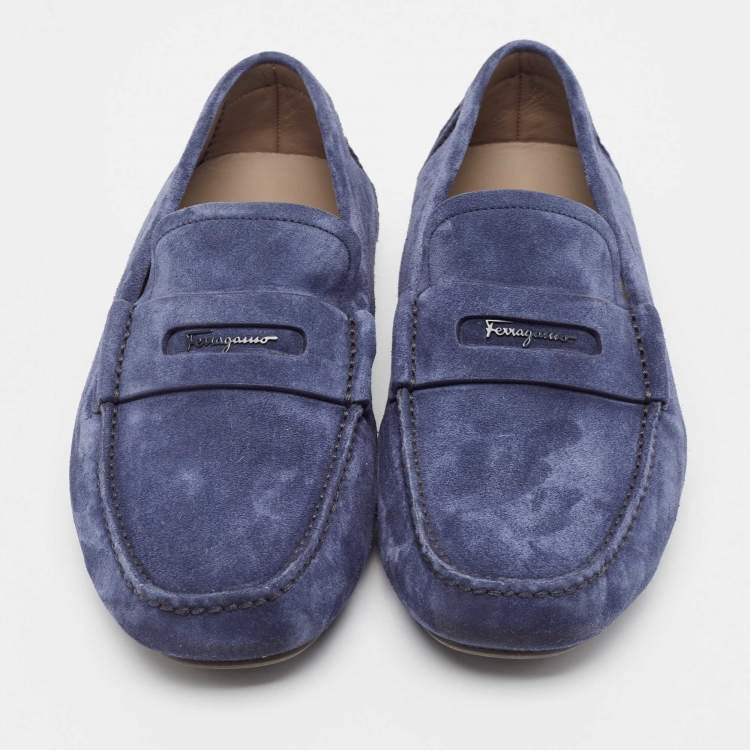 Pre Owned Salvatore Ferragamo Navy Blue Suede Driver Loafers Size 42