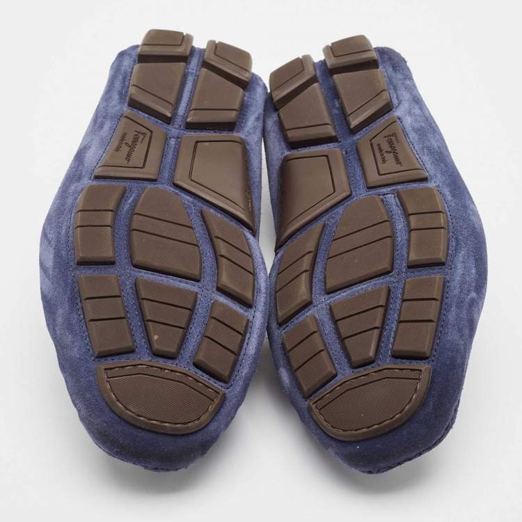 Pre Owned Salvatore Ferragamo Navy Blue Suede Driver Loafers Size 42