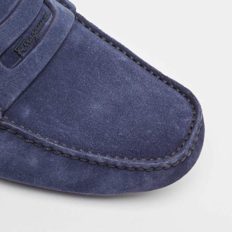 Pre Owned Salvatore Ferragamo Navy Blue Suede Driver Loafers Size 42