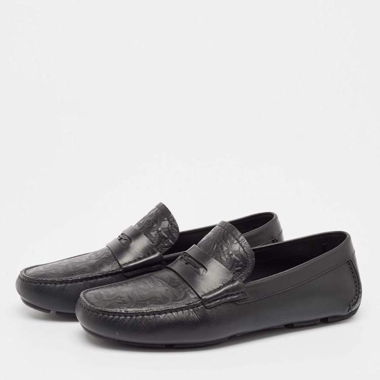 Pre Owned Salvatore Ferragamo Black Leather Slip On Loafers Size 42.5