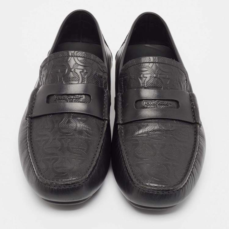 Pre Owned Salvatore Ferragamo Black Leather Slip On Loafers Size 42.5
