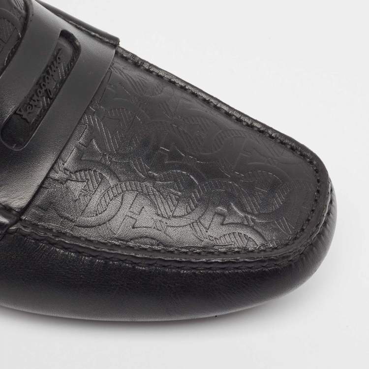 Pre Owned Salvatore Ferragamo Black Leather Slip On Loafers Size 42.5