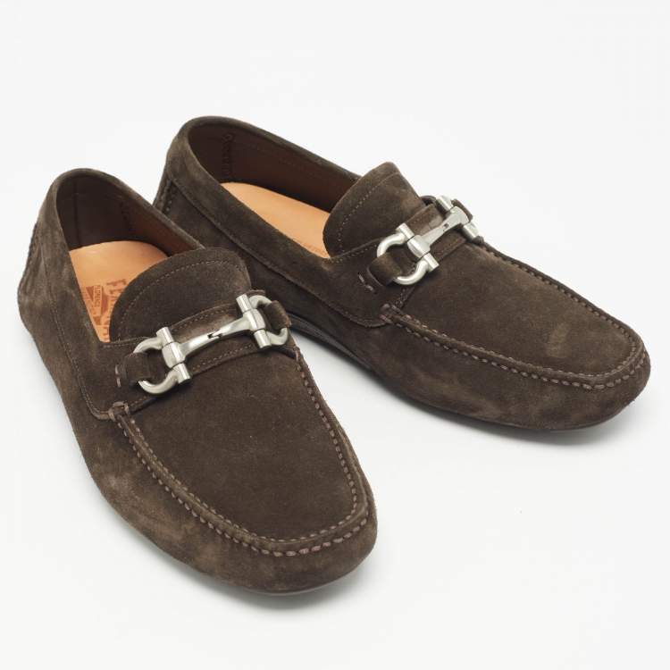 Pre Owned Salvatore Ferragamo Brown Suede Parigi Loafers Size 42