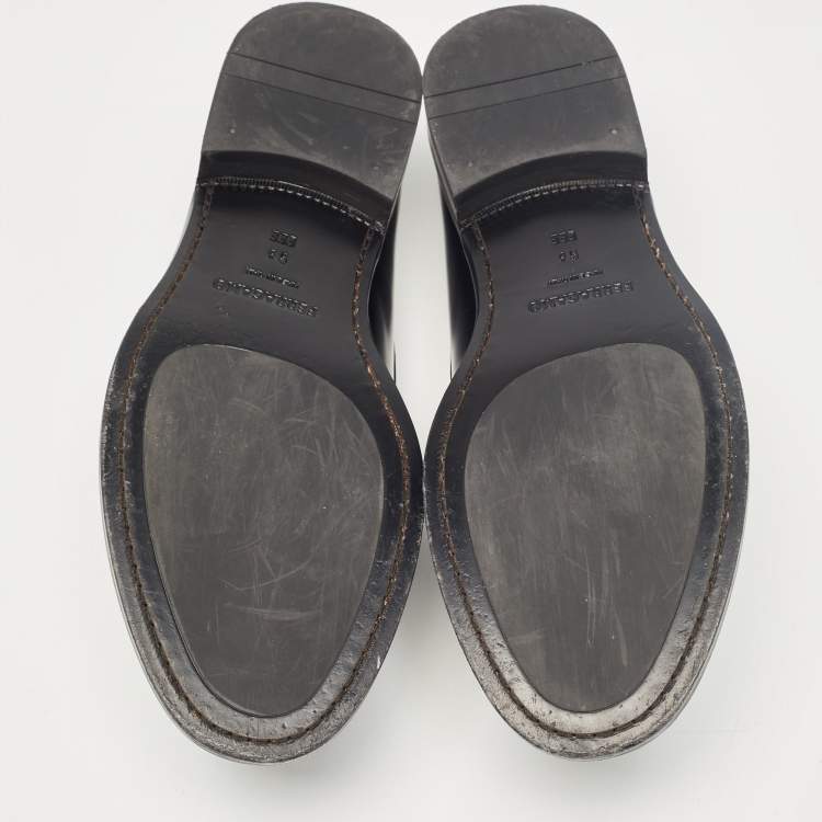 Pre Owned Salvatore Ferragamo Black Leather Fort Gancini Loafers Size 43.5