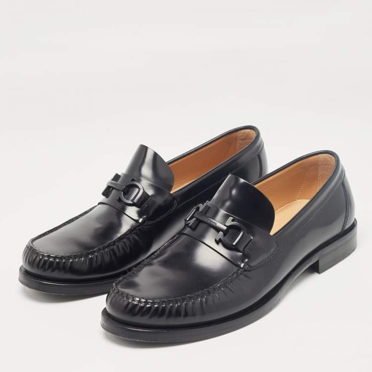 Pre Owned Salvatore Ferragamo Black Leather Fort Gancini Loafers Size 43.5