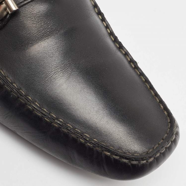 Pre Owned Salvatore Ferragamo Black Leather Gancio Loafers Size 47