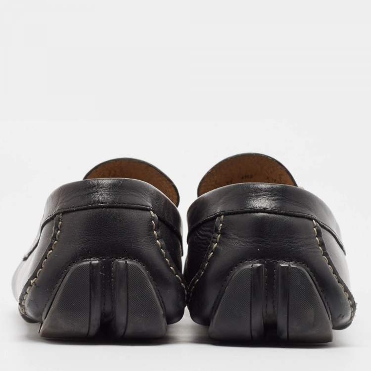 Pre Owned Salvatore Ferragamo Black Leather Gancio Loafers Size 47