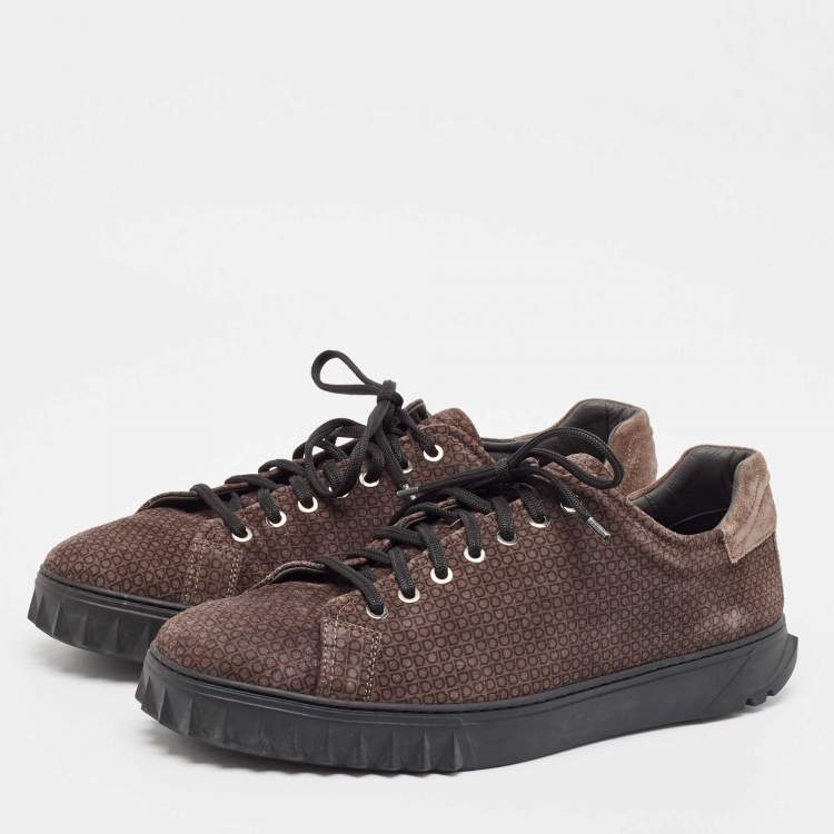Pre Owned Salvatore Ferragamo Brown Nubuck Leather Low Top Sneakers Size 45.5