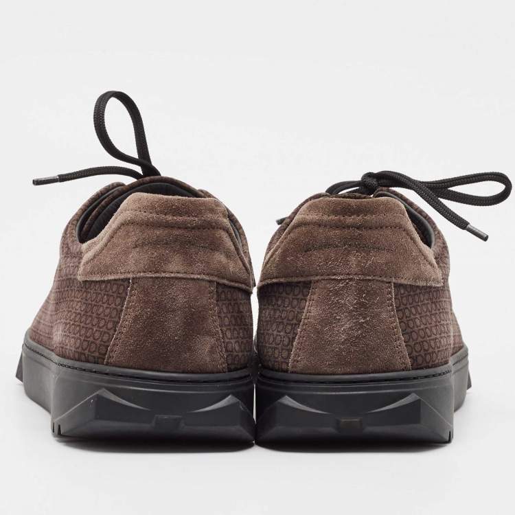 Pre Owned Salvatore Ferragamo Brown Nubuck Leather Low Top Sneakers Size 45.5
