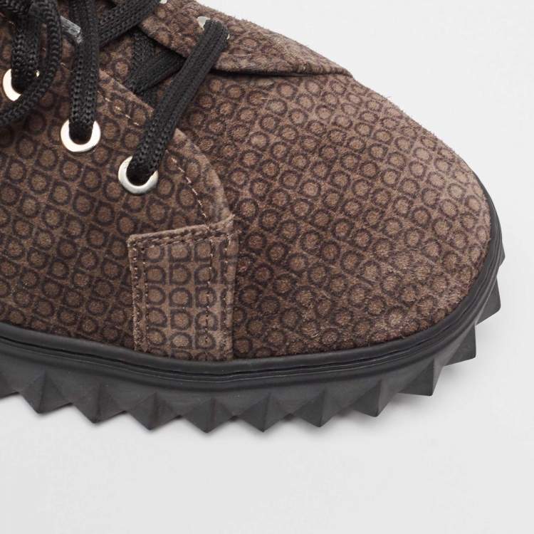 Pre Owned Salvatore Ferragamo Brown Nubuck Leather Low Top Sneakers Size 45.5