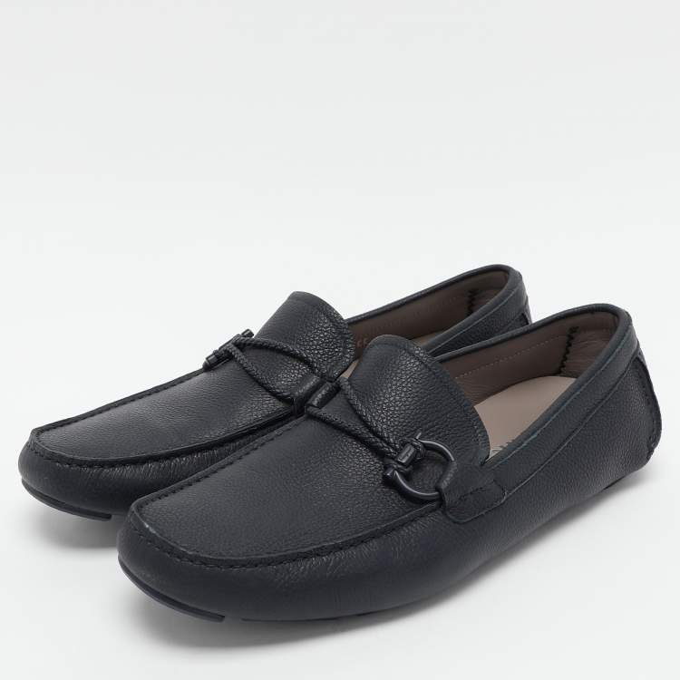 Pre Owned Salvatore Ferragamo Blue Leather Braided Gancini Loafers Size 43.5