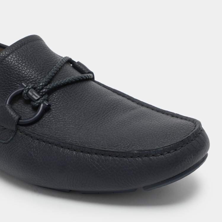 Pre Owned Salvatore Ferragamo Blue Leather Braided Gancini Loafers Size 43.5