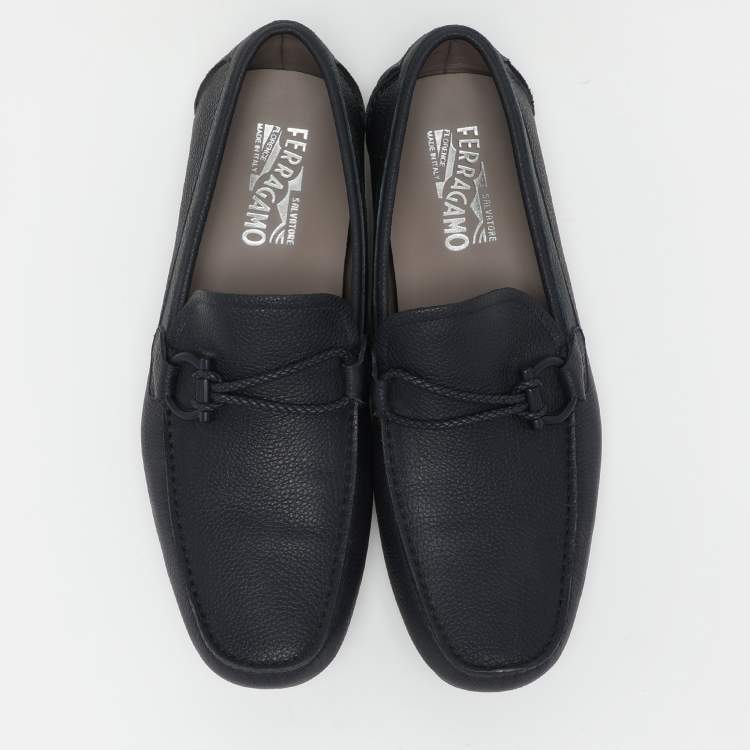 Pre Owned Salvatore Ferragamo Blue Leather Braided Gancini Loafers Size 43.5