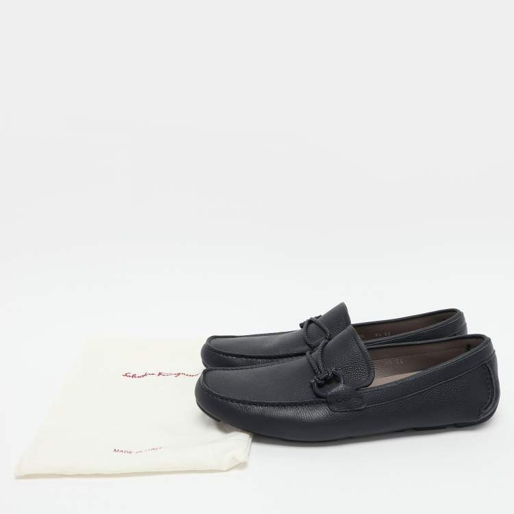 Pre Owned Salvatore Ferragamo Blue Leather Braided Gancini Loafers Size 43.5