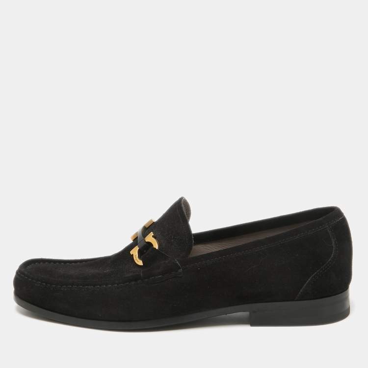 Pre Owned Salvatore Ferragamo Black Suede Gancini Loafers Size 43.5