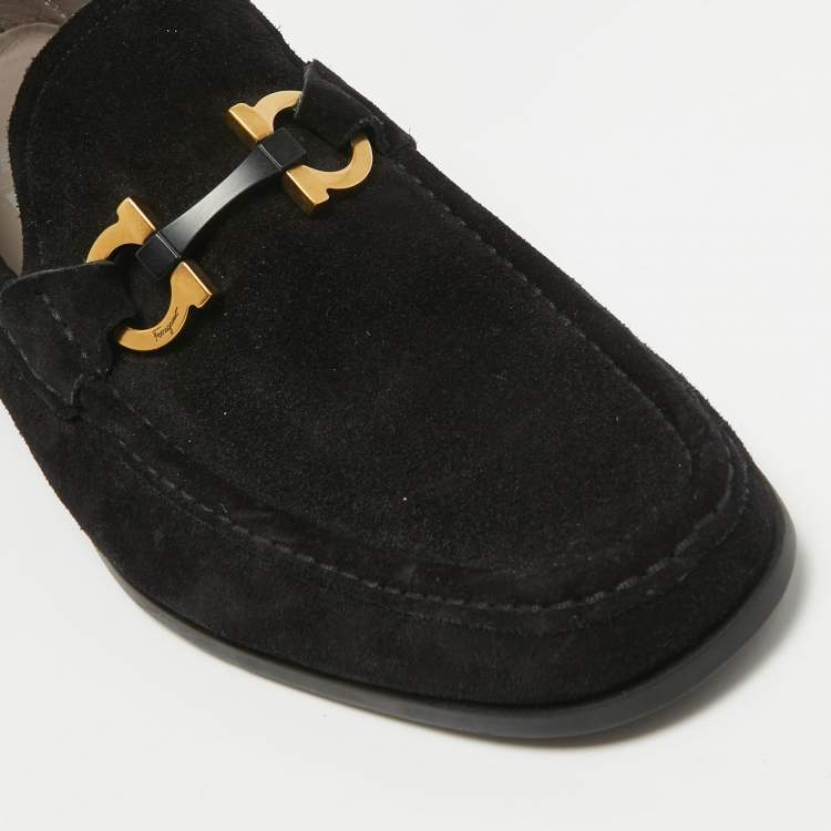Pre Owned Salvatore Ferragamo Black Suede Gancini Loafers Size 43.5