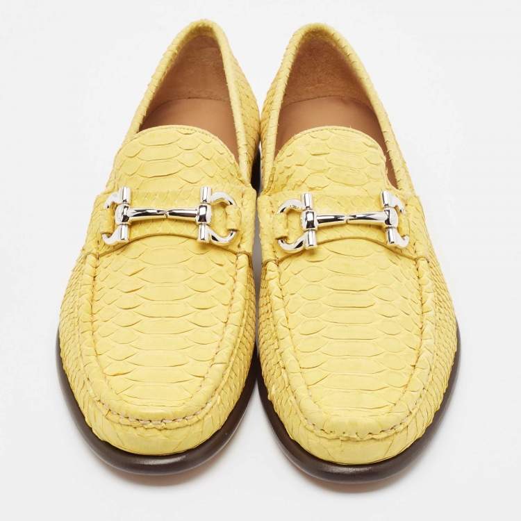 Pre Owned Salvatore Ferragamo Yellow Python Leather Mason Loafers Size 41.5