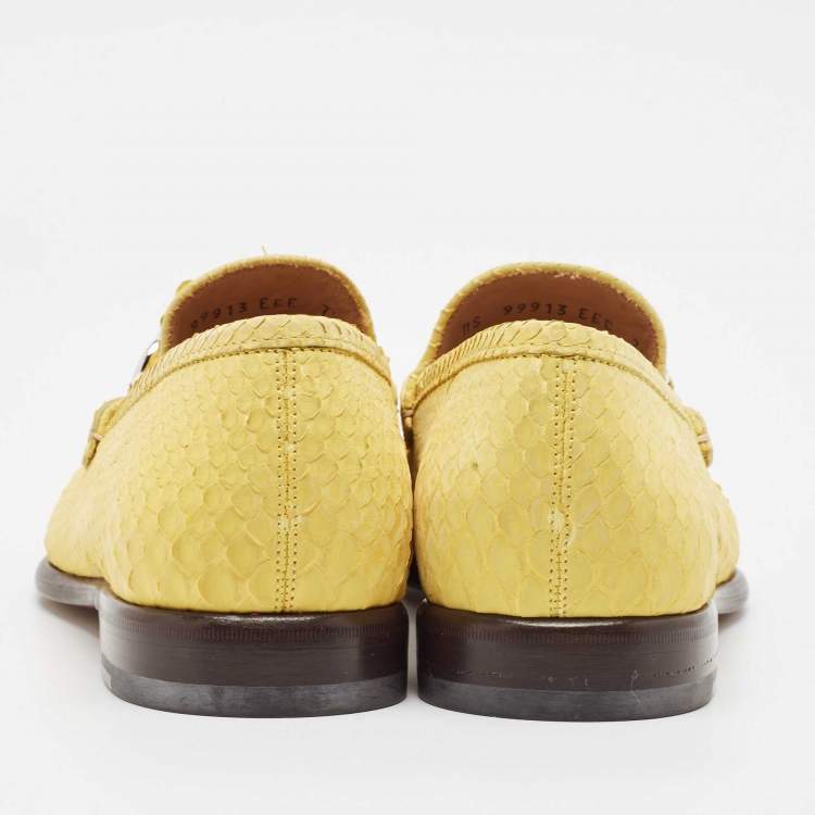 Pre Owned Salvatore Ferragamo Yellow Python Leather Mason Loafers Size 41.5