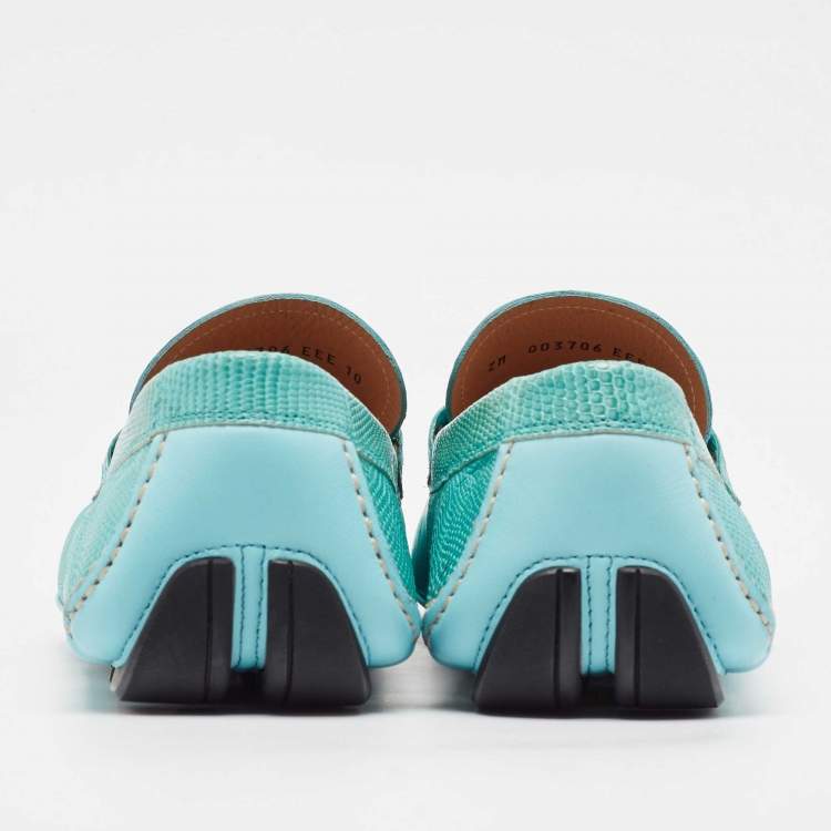 Pre Owned Salvatore Ferragamo Blue Lizard Leather Sardegna Loafers Size 44