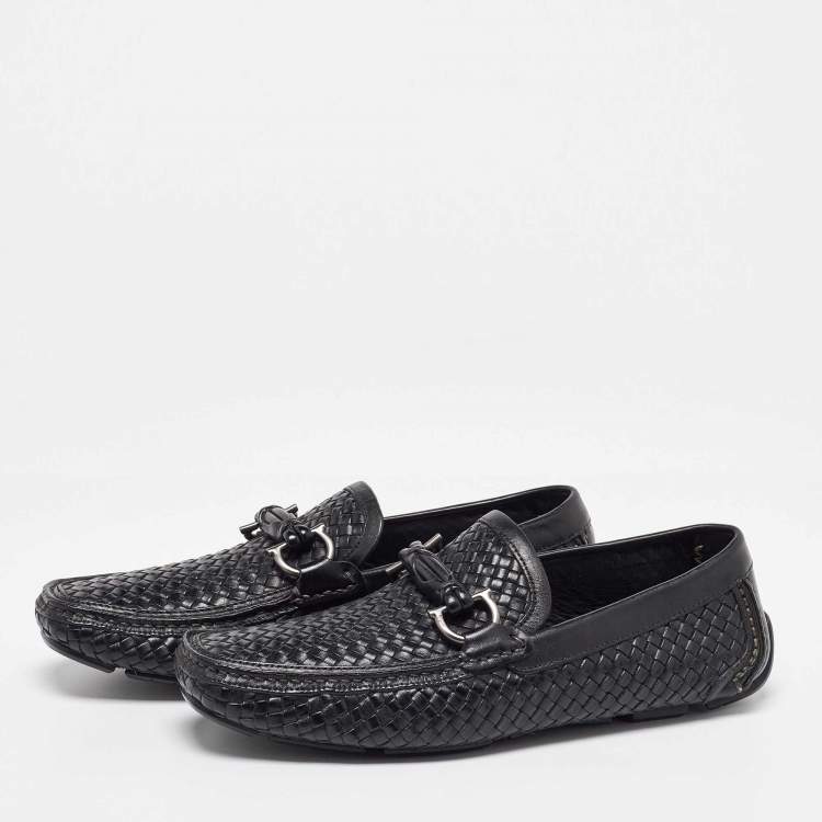 Salvatore Ferragamo Black Woven Leather Gancini Penny