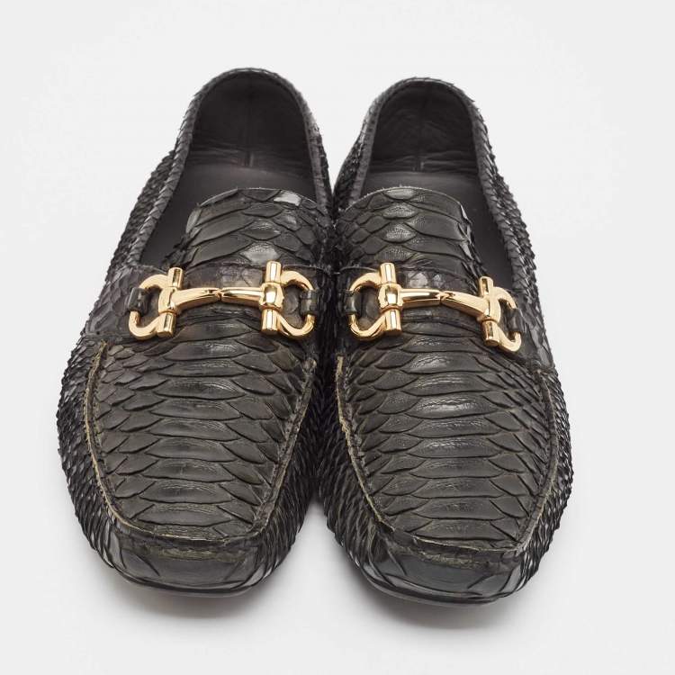 Pre Owned Salvatore Ferragamo Black Python Leather Mason Loafers Size 43.5