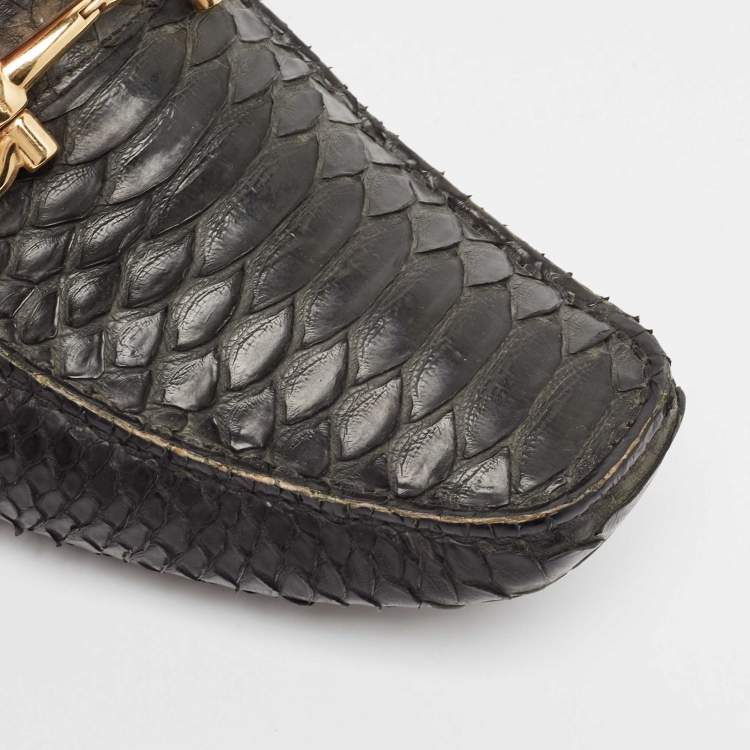 Pre Owned Salvatore Ferragamo Black Python Leather Mason Loafers Size 43.5