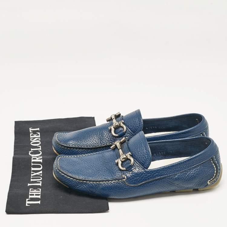 Pre Owned Salvatore Ferragamo Blue Leather Parigi Slip on Loafers Size 39.5
