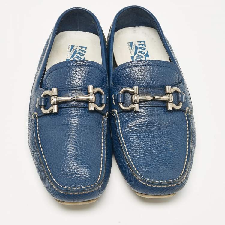 Pre Owned Salvatore Ferragamo Blue Leather Parigi Slip on Loafers Size 39.5