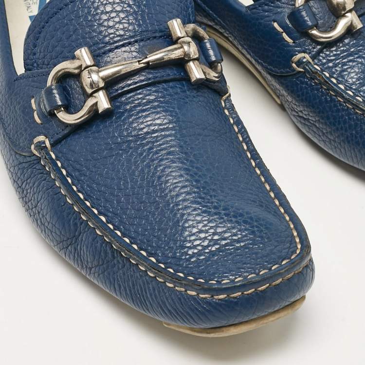 Pre Owned Salvatore Ferragamo Blue Leather Parigi Slip on Loafers Size 39.5