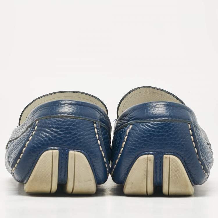 Pre Owned Salvatore Ferragamo Blue Leather Parigi Slip on Loafers Size 39.5