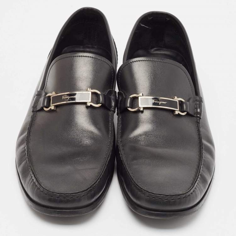 Pre Owned Salvatore Ferragamo Black Leather Gancini Loafers Size 45.5