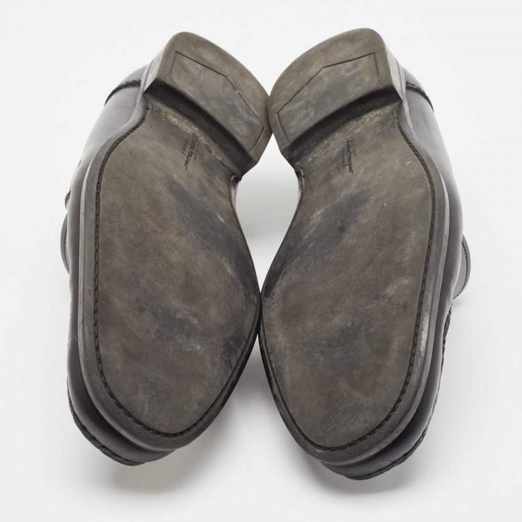 Pre Owned Salvatore Ferragamo Black Leather Gancini Loafers Size 45.5