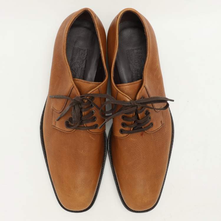 Pre Owned Salvatore Ferragamo Brown Leather Lace Up Derby Size 44