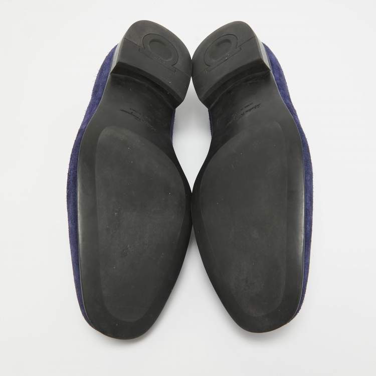 Pre Owned Salvatore Ferragamo Blue Suede Gancini Loafers Size 41.5