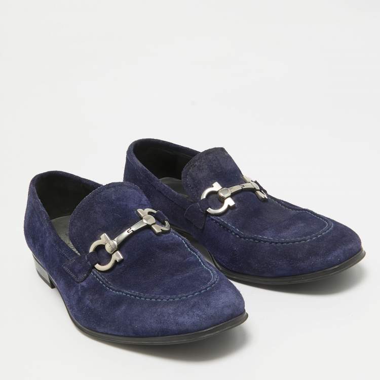 Pre Owned Salvatore Ferragamo Blue Suede Gancini Loafers Size 41.5