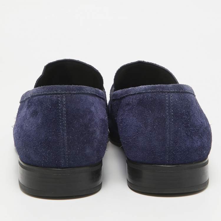 Pre Owned Salvatore Ferragamo Blue Suede Gancini Loafers Size 41.5